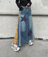 Denim Patchwork Check Skirt